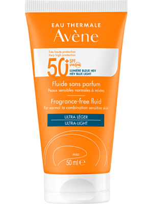 Avène Fluide 50+ UVB UVA Lumière Bleue HEV Peaux sensibles normales sans parfum 50ml