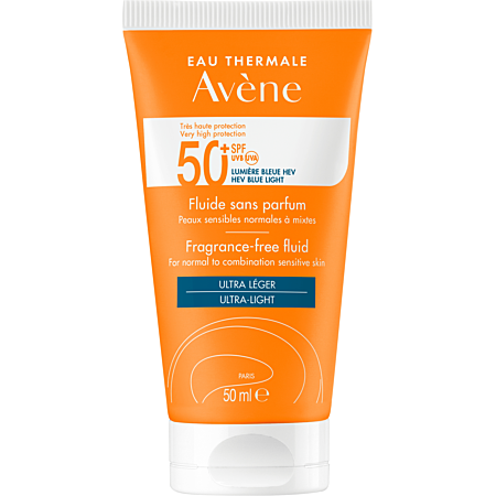 Avène Fluide 50+ UVB UVA Lumière Bleue HEV Peaux sensibles normales sans parfum 50ml