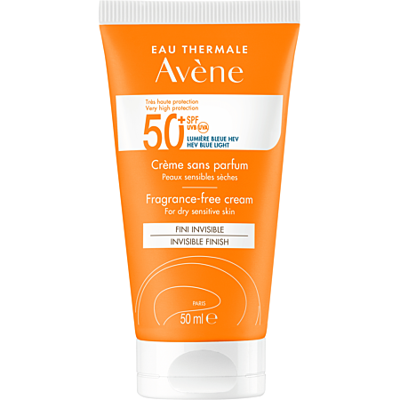 Avène crème 50+ UVB UVA Lumière Bleue HEV Peaux sensibles sèches sans parfum 50ml