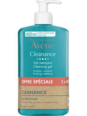 Eau Thermale Avène - Cleanance - Gel Nettoyant Purifiant Matifiant - Duo 2 x 400ml