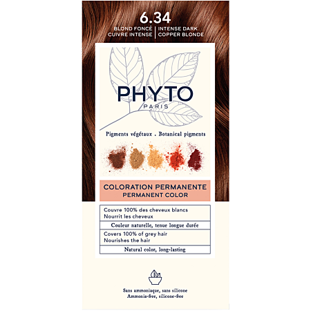 Phyto Kit Coloration Permanente 6.34 Blond Foncé Cuivré 50ml + 50ml + 10ml
